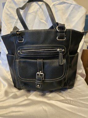 Grace Adele Black Faux Leather Tote Handbag – Multiple Pockets – Silver Hardware